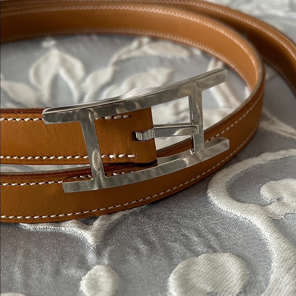 HERMES Leather Belt with Silver Buckle
